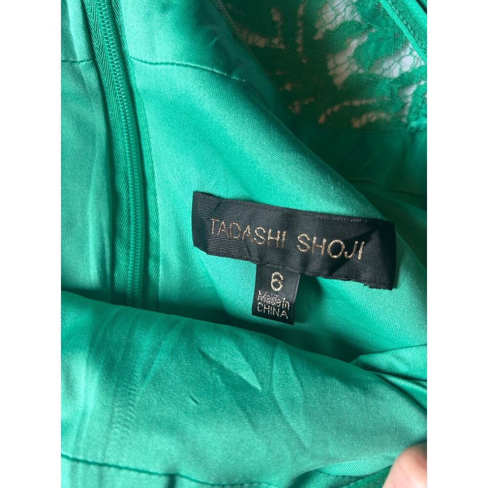 Tadashi Shoji Sz 6 Kelly Green Lace Flair Bottom Dress READ - Picture 7 of 16